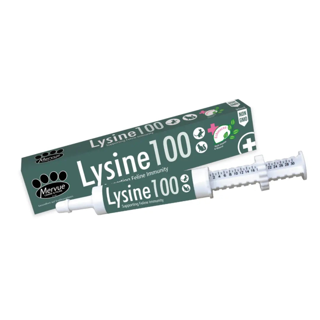 LYSINE 100 FOR CAT FLU & COUGH SUPPORT FELINE IMMUNITY 30 ml | Pack of 2 Mervue Laboratories