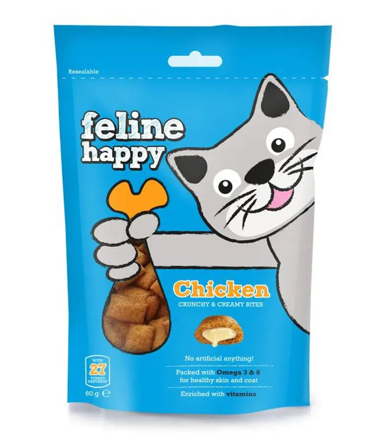 FELINE HAPPY CRUNCHY & CREAMY CAT TREATS 60G FELINE HAPPY