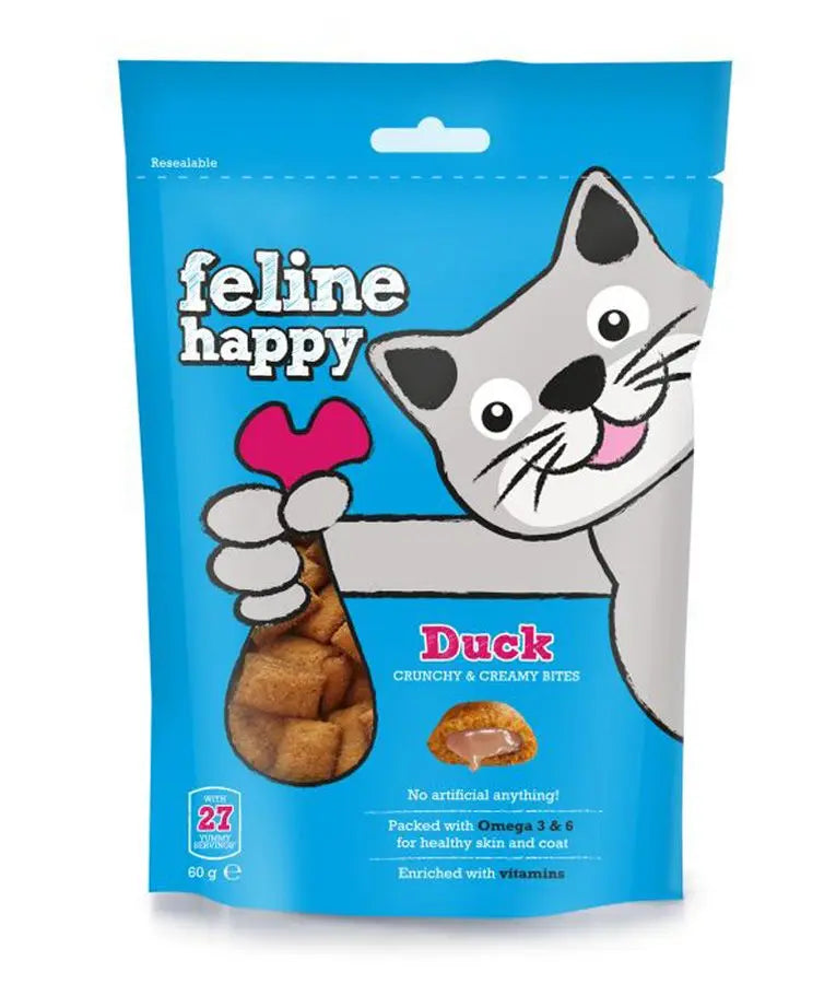 FELINE HAPPY CRUNCHY & CREAMY CAT TREATS 60G FELINE HAPPY