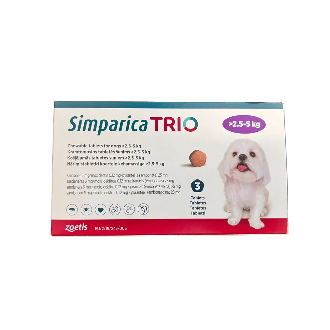 SIMPARICA TRIO® CHEWABLE TABLETS FOR DOGS 6MG (2.5KG-5KG) Zoetis