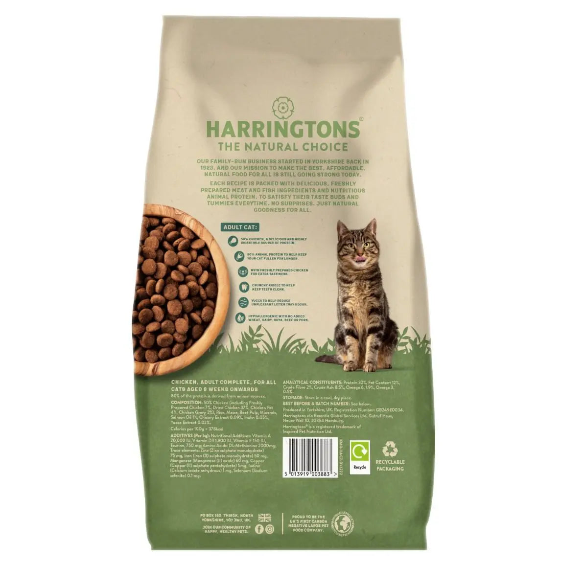 HARRINGTONS COMPLETE CHICKEN ADULT DRY CAT FOOD 2KG HARRINGTONS