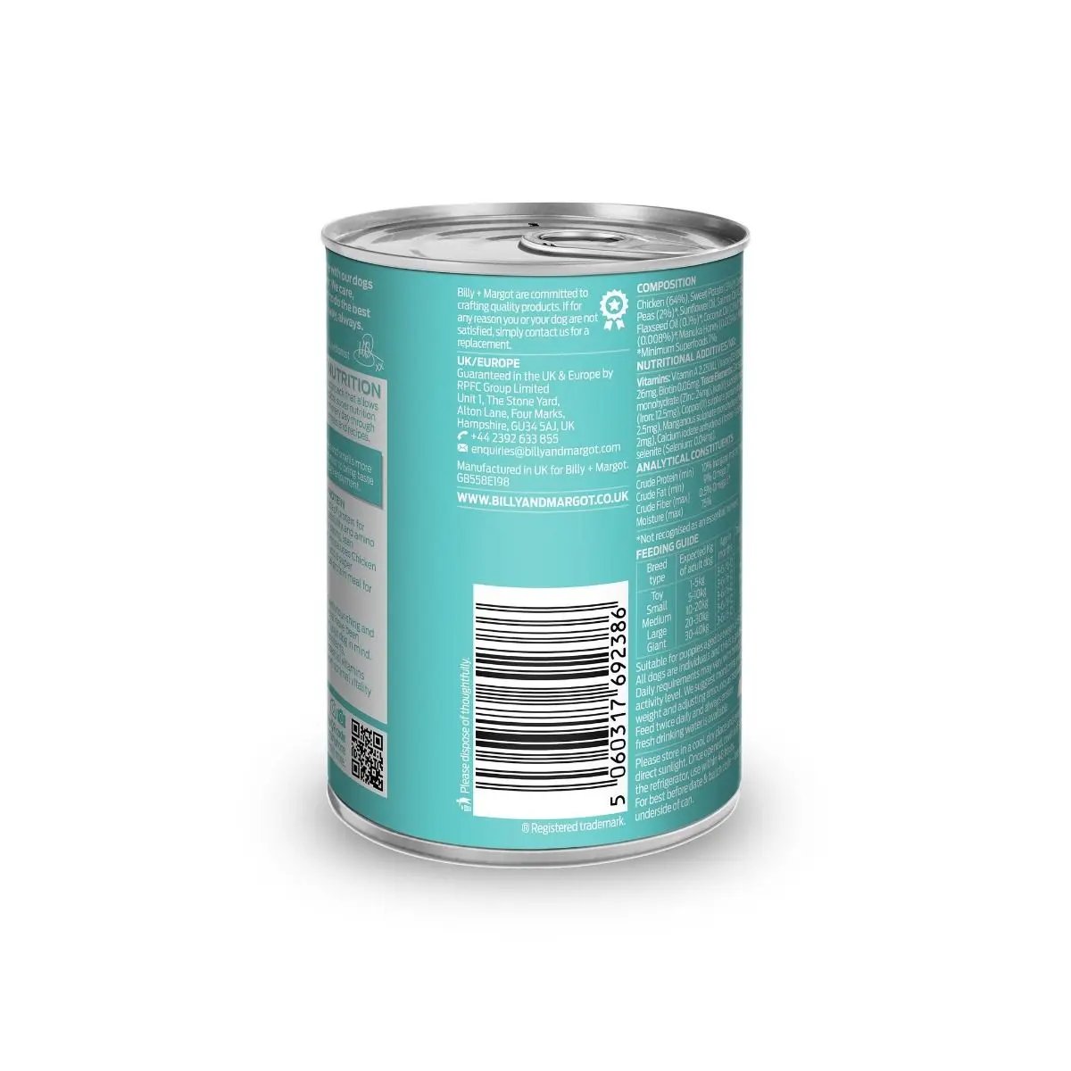 BILLY & MARGOT CHICKEN WITH SUPERFOODS CANNED WET PUPPY FOOD 395G BILLY & MARGOT