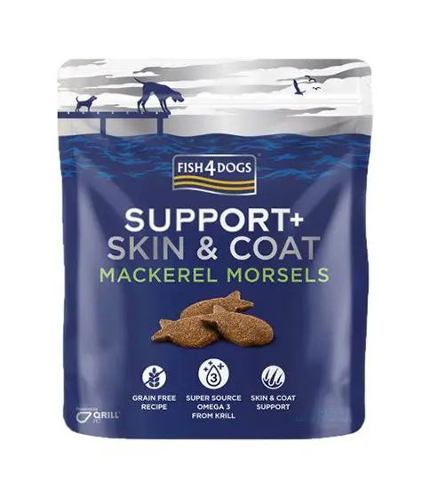 FISH4DOGS SUPPORT+ SKIN & COAT MACKEREL MORSELS DOG TREATS 225G FISH4DOGS