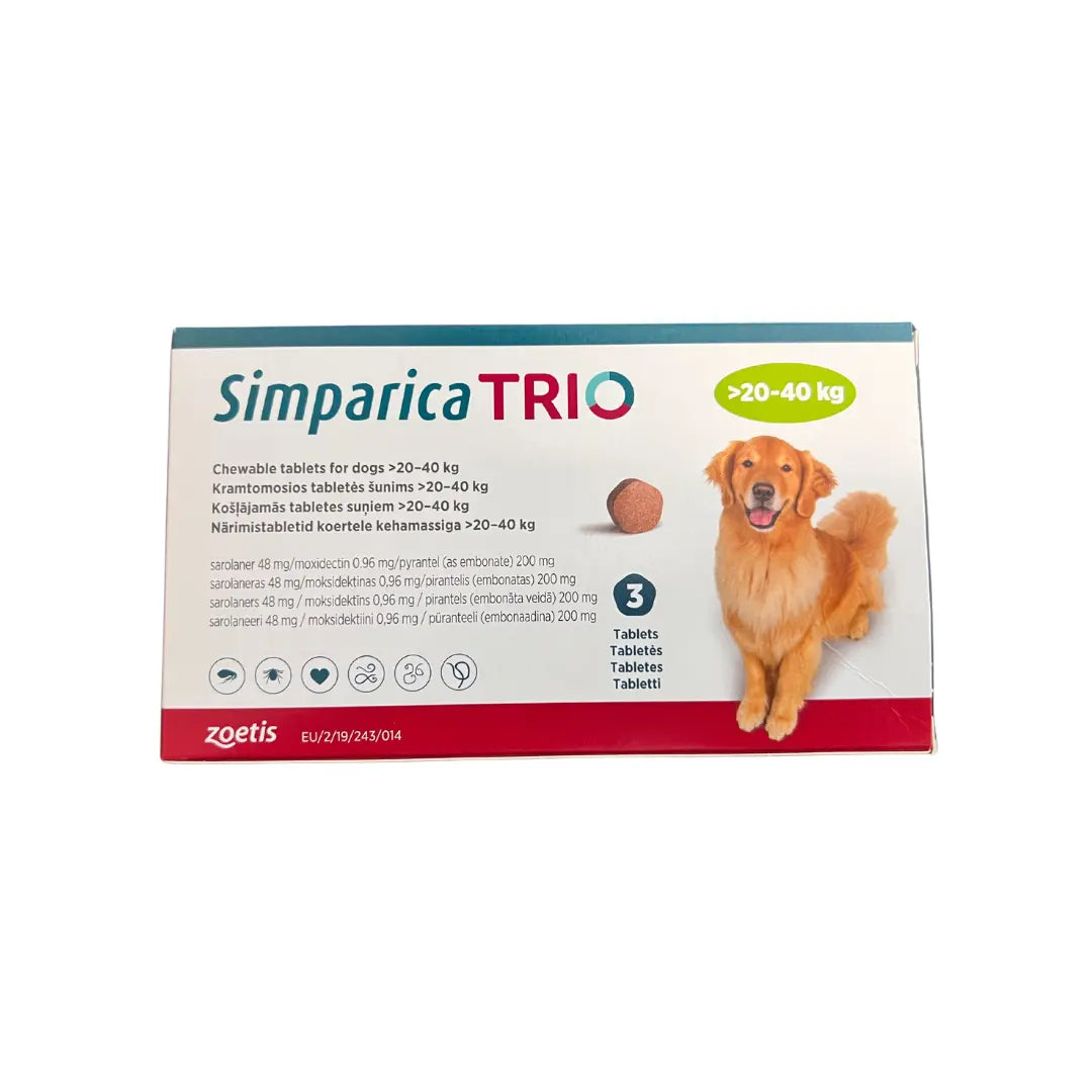 SIMPARICA TRIOÂ® CHEWABLE TABLETS FOR DOGS 48MG (20KG-40KG) Zoetis