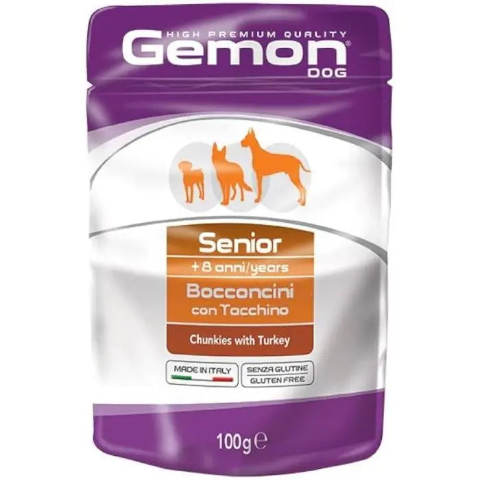 GEMON SENIOR DOG WET FOOD POUCHES, TURKEY 100 GM Gemon