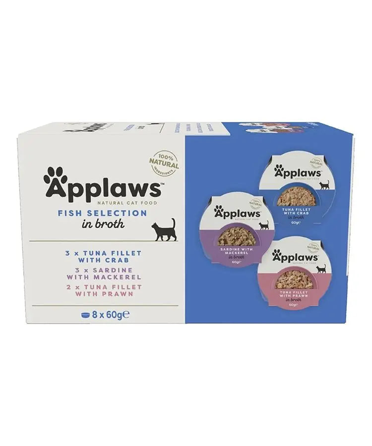 APPLAWS FISH SELECTION IN BROTH ADULT WET CAT FOOD 8X60G APPLAWS