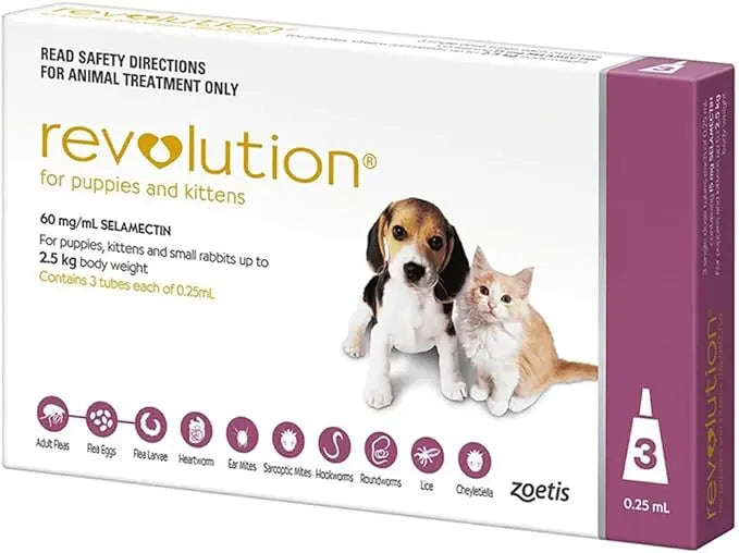 REVOLUTION THE COMPLETE FLEA, TICK, AND HEARTWORM PREVENTION FOR PUPPIES & KITTENS UP TO 5 LBS (UP TO 2.5 KG) - 3 DOSES Zoetis