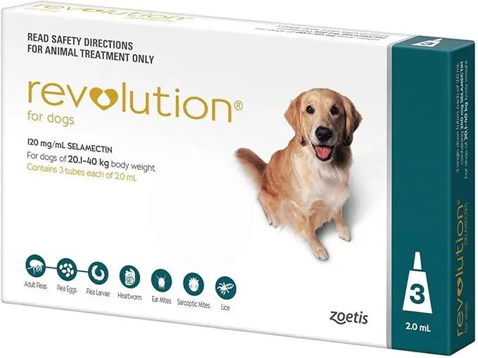 REVOLUTION THE COMPLETE FLEA, TICK, AND HEARTWORM PREVENTION FOR DOGS 40.1-85 LBS (20.1-40 KG) - TEAL 3 DOSES Zoetis