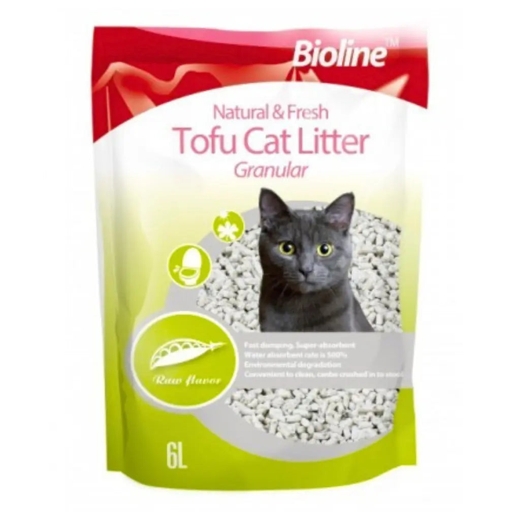 BIOLINE NATURAL AND FRESH TOFU GRANULAR RAW FLAVOR FLUSHABLE CAT LITTER 6L Bioline