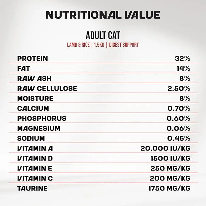 MYFOOD ADULT CAT DRY FOOD WITH LAMB & RICE FOR DIGEST SUPPORT 1.5KG MYFOOD