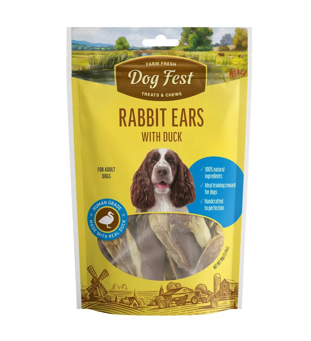 DOG FEST RABBIT EARS WITH DUCK FOR ADULT DOGS 90G Dog Fest