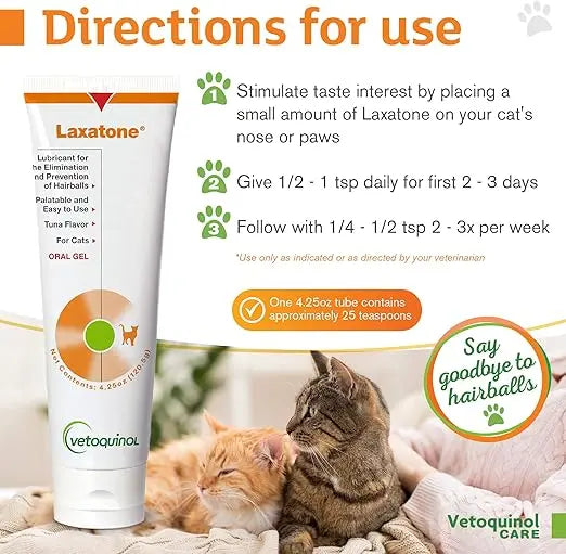 VETOQUINOL LAXATONE ORAL HAIRBALL GEL FOR CATS 120G VETOQUINOL