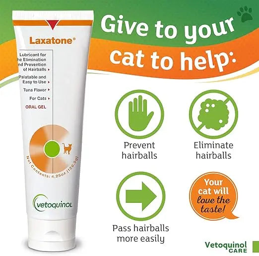 VETOQUINOL LAXATONE ORAL HAIRBALL GEL FOR CATS 120G VETOQUINOL
