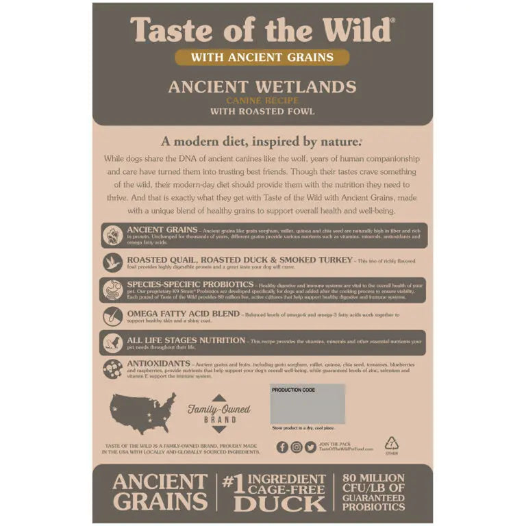 TASTE OF THE WILD ANCIENT WETLANDS CANINE RECIPE TASTE OF THE WILD