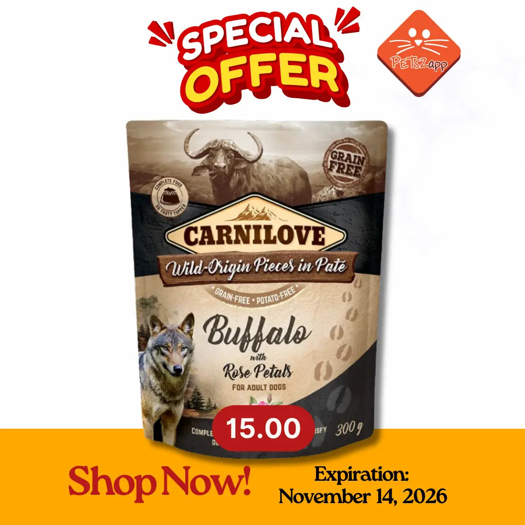 CARNILOVE BUFFALO WITH ROSE BLOSSOM FOR ADULT DOGS WET FOOD POUCH 300G Carnilove