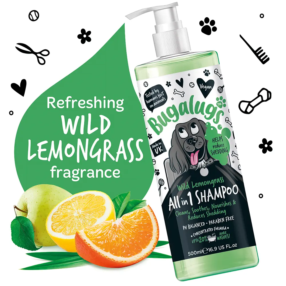 BUGALUGS ALL IN 1 WILD LEMONGRASS DOG SHAMPOO 500ML BUGALUGS