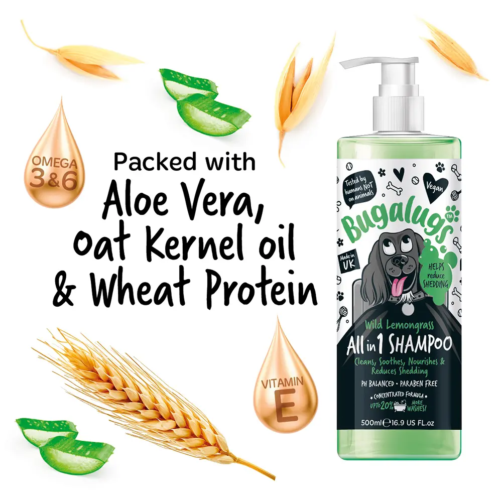 BUGALUGS ALL IN 1 WILD LEMONGRASS DOG SHAMPOO 500ML BUGALUGS