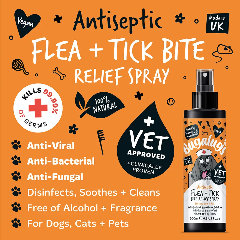 Bugalugs Antiseptic Flea & Tick Bite Relief Spray 200ml (6.8 Fl Oz) Petszapp