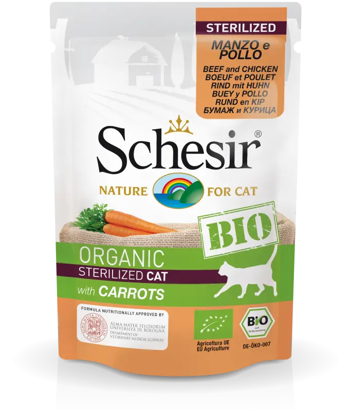 SCHESIR BIO BEEF AND CHICKEN WITH CARROTS STERILIZED CAT WET FOOD Schesir