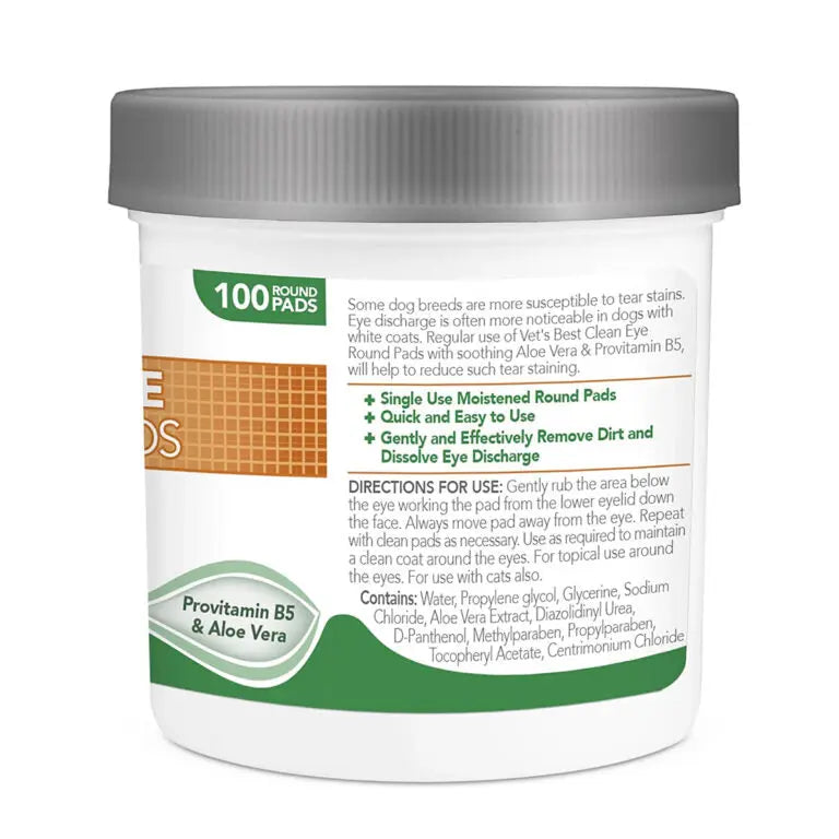 VET'S BEST CLEAN EYE ROUND PADS 100 PADS VET'S BEST