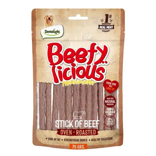 Dentalight Beefy Licious Jerky Treats For Dogs-Stick of Beef 70g Dentallight