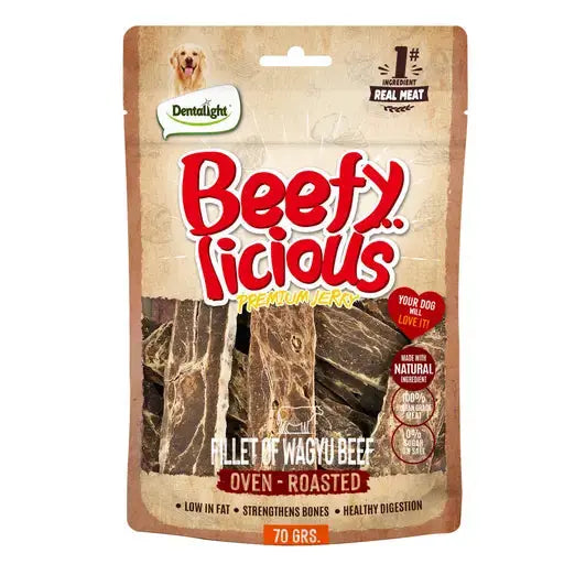 Dentalight Beefy Licious Jerky Treats For Dogs-Fillet of Wagyu Beef 70g Dentallight
