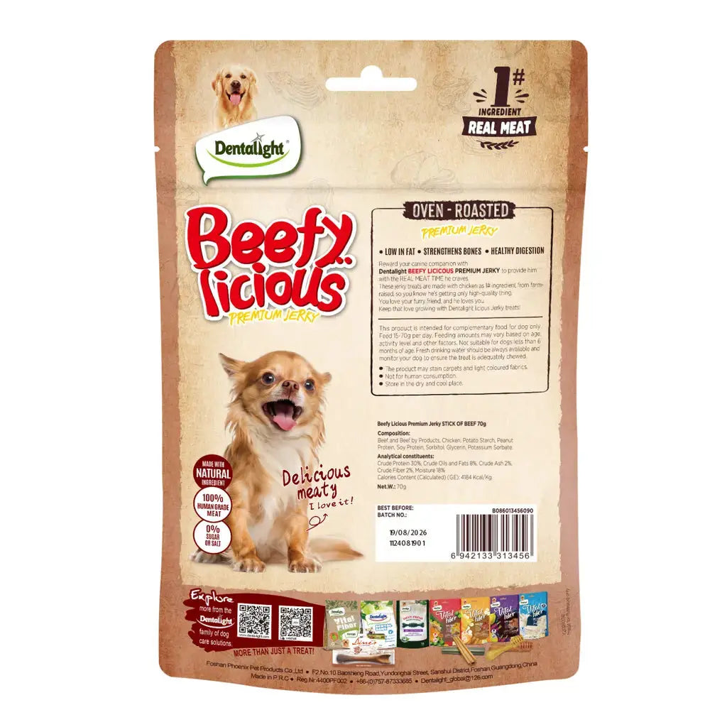 Dentalight Beefy Licious Jerky Treats For Dogs-Stick of Beef 70g Dentallight