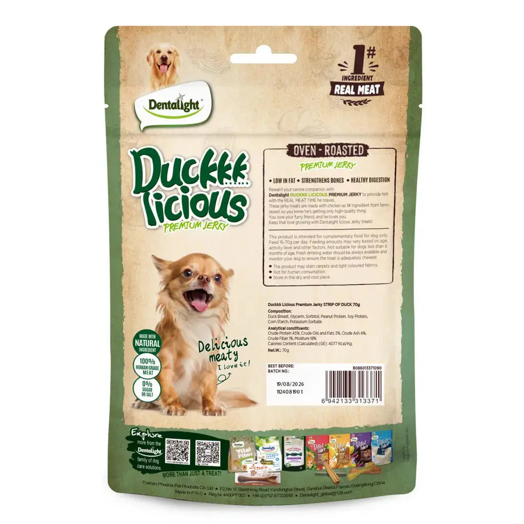 Dentalight Duckki Licious Jerky Treats For Dogs-Strip of Duck 70g Dentallight