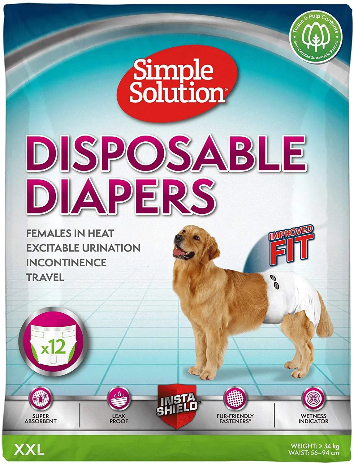 SIMPLE SOLUTION DISPOSABLE DIAPERS 12PACK SIMPLE SOLUTION