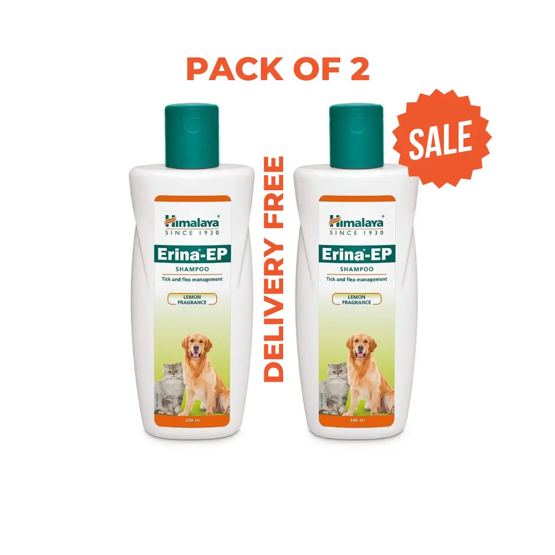 HIMALAYA ERINA- EP SHAMPOO TICK & FLEA MANAGEMENT FOR DOG AND CAT LEMON FRAGRANCE 200 ML - PACK OF 2 Himalaya