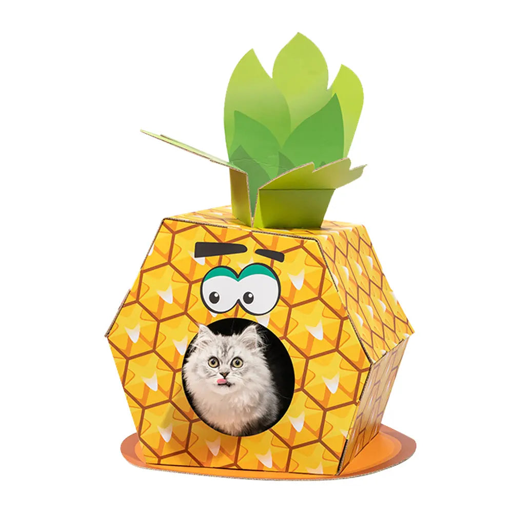 FOFOS Pineapple Cardboard Cat House with Scratching Pad Petszapp