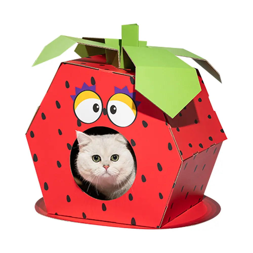 FOFOS STRAWBERRY CARDBOARD CAT HOUSE WITH SCRATCHING PAD FOFOS