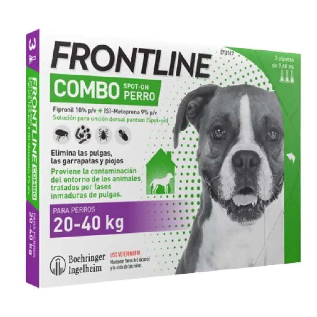 FRONTLINE FLEA & TICK SPOT ON COMBO FOR DOGS & HOME PROTECTION, 20 - 40 KG  | 3 Doses Boehringer Ingelheim