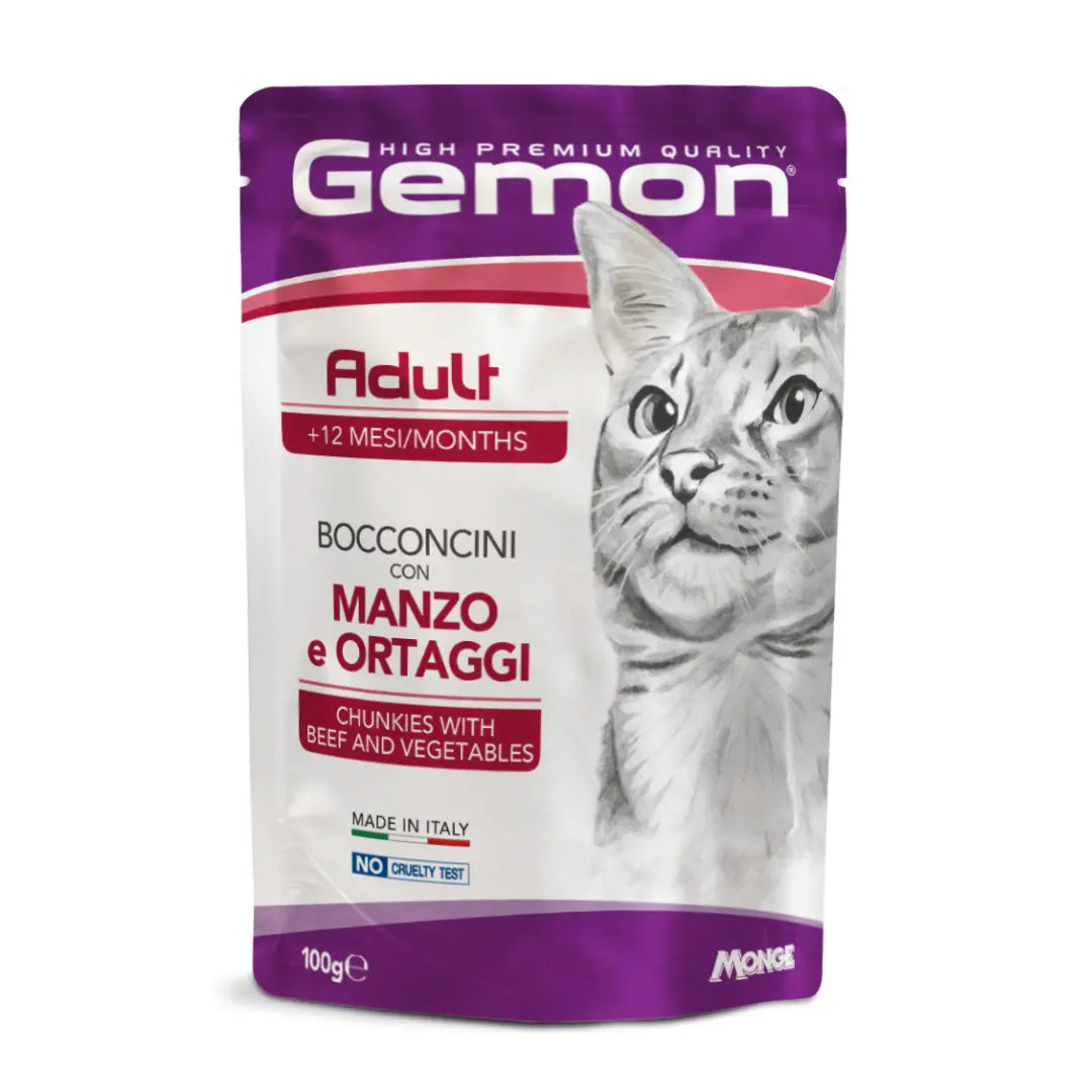 GEMON POUCH CAT ADULT WITH BEEF & VEGETABLES 100 Gm Gemon