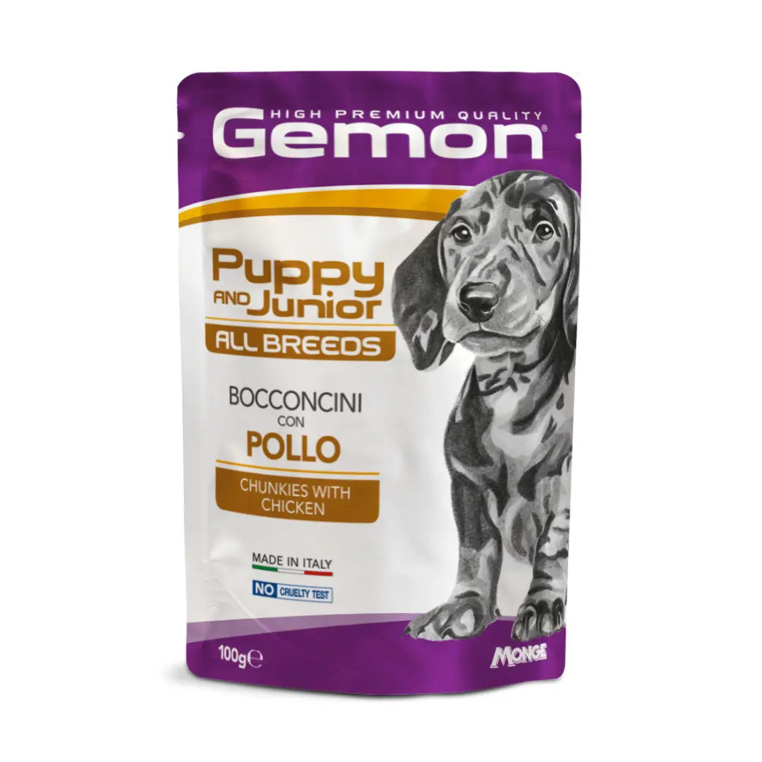 GEMON POUCH DOG PUPPY & JUNIOR WITH CHICKEN 100g Gemon