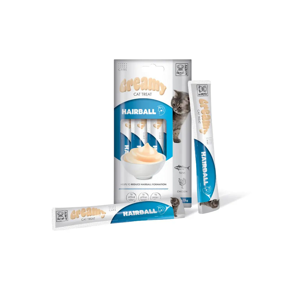 M-PETS Creamy with Functions – Cat treat – Hairball – Tuna & Chicken 4x15g (60g) M-PETS