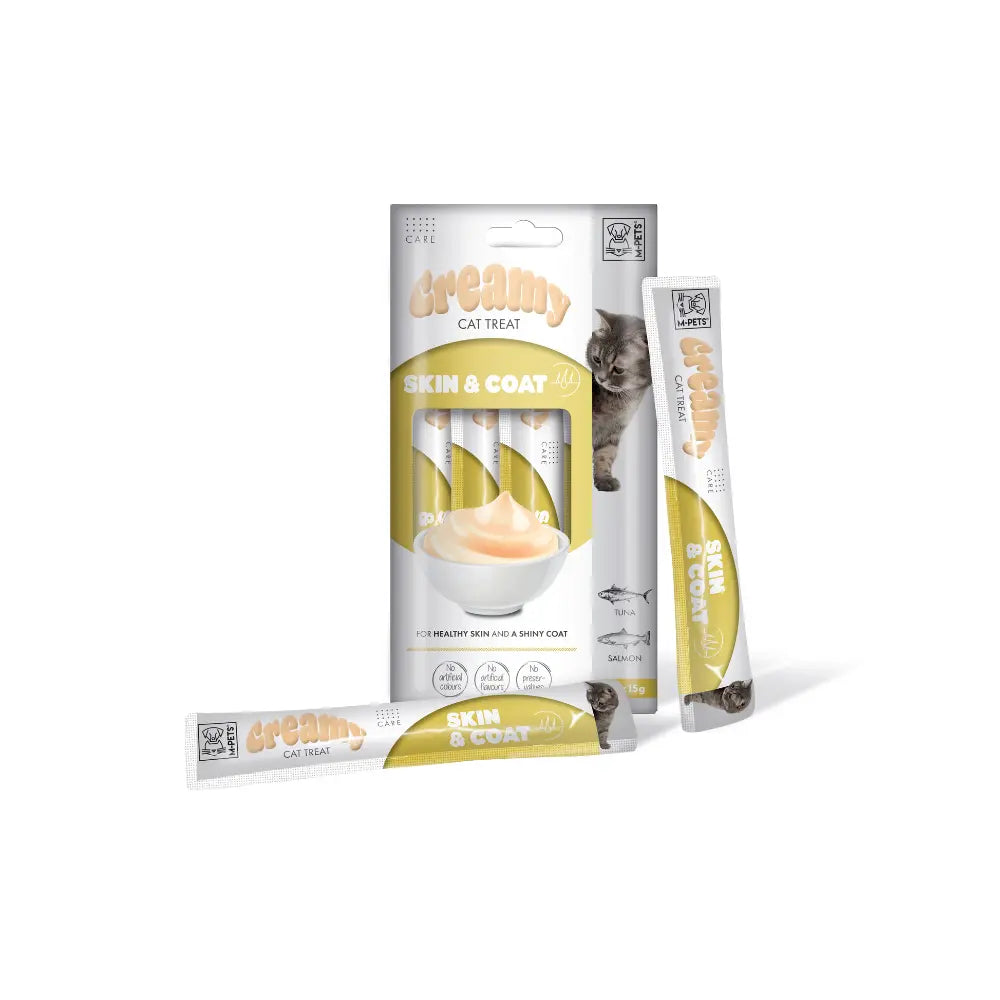 M-PETS Creamy with Functions – Cat treat – Skin & Coat – Tuna & Salmon 4x15g (60g) M-PETS