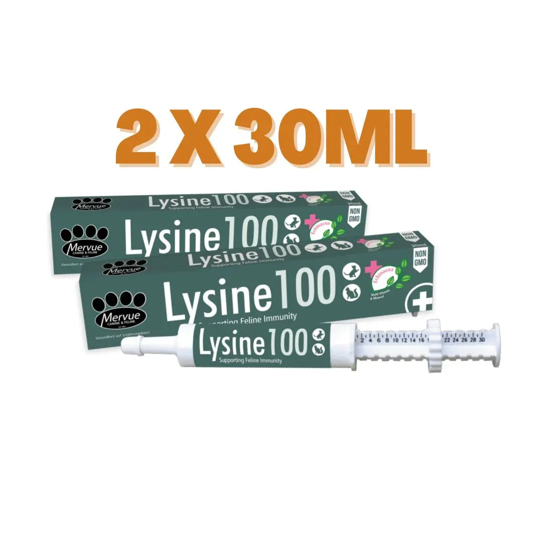 LYSINE 100 FOR CAT FLU & COUGH SUPPORT FELINE IMMUNITY 30 ml | Pack of 2 Mervue Laboratories