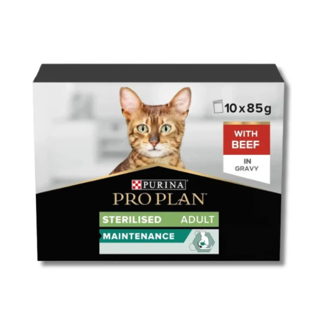 PRO PLAN STERILISED WET CAT FOOD BEEF IN GRAVY MULTIPACK 10 X 85G Purina Pro Plan