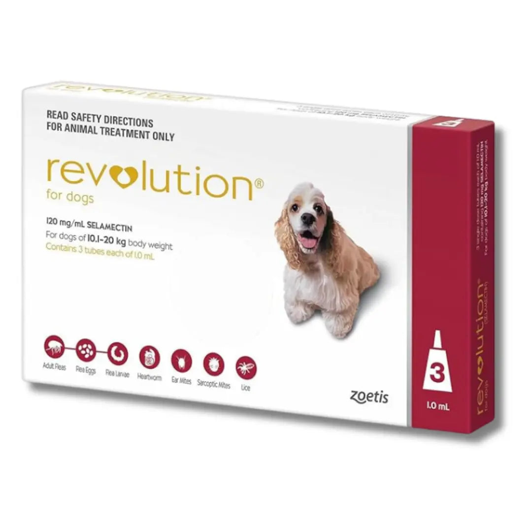 REVOLUTION THE COMPLETE FLEA, TICK, AND HEARTWORM PREVENTION FOR DOGS 10.1-20 KG - RED 3 DOSES Zoetis