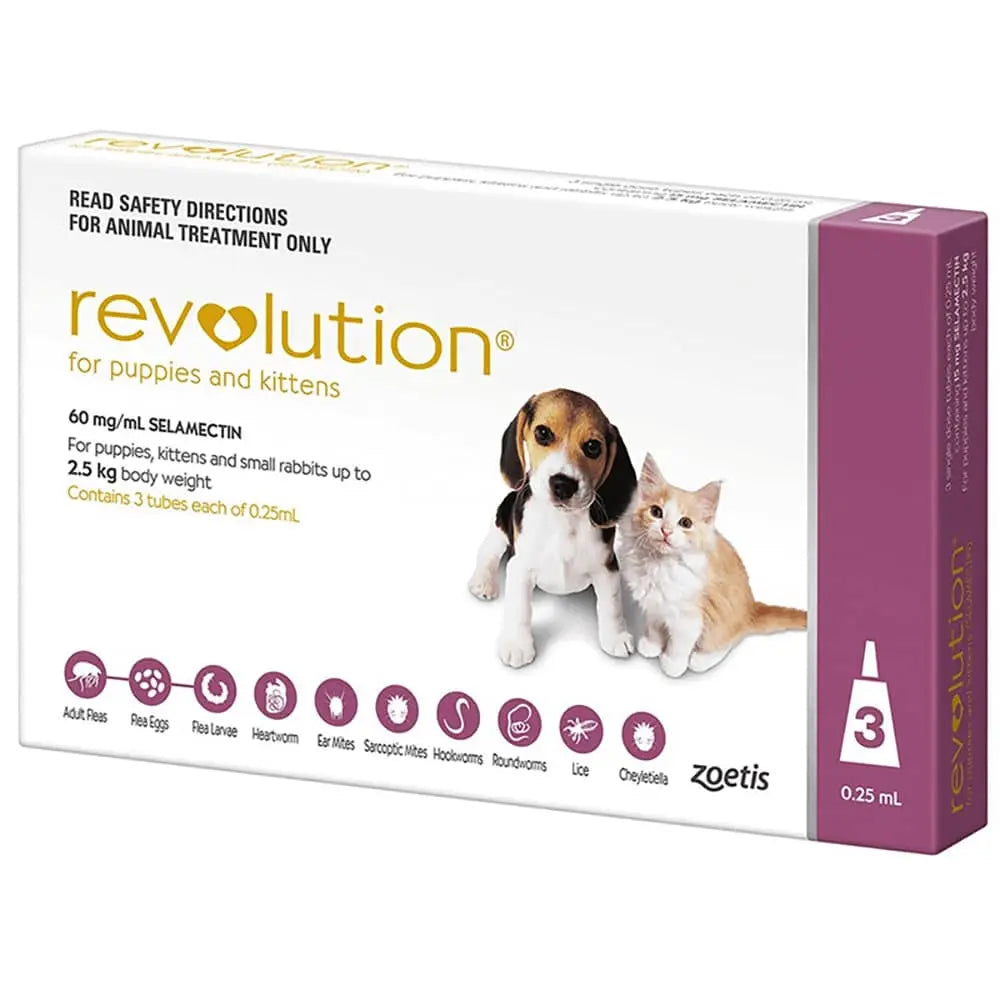 REVOLUTION THE COMPLETE FLEA, TICK, AND HEARTWORM PREVENTION FOR PUPPIES & KITTENS UP TO 2.5 KG - PINK 3 DOSES Zoetis
