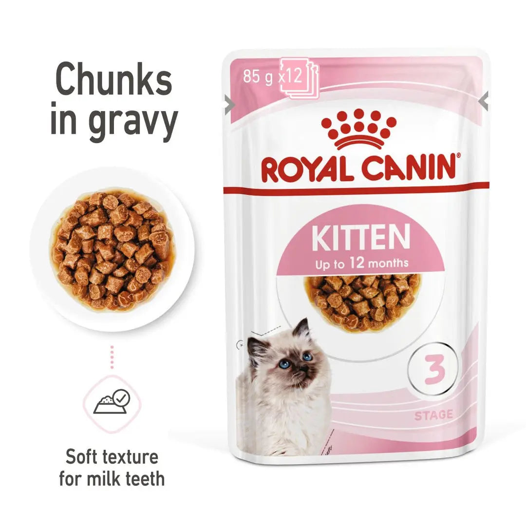 ROYAL CANIN FELINE HEALTH NUTRITION KITTEN GRAVY WET FOOD POUCH 1 Box(12×85g) Royal Canin