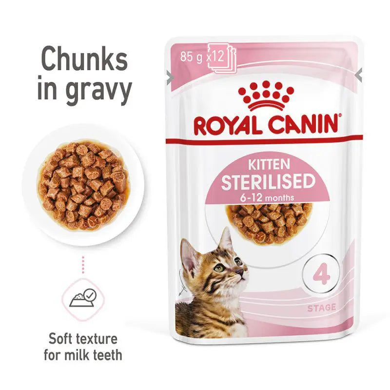 ROYAL CANIN FELINE HEALTH NUTRITION KITTEN STERILISED GRAVY WET CAT FOOD POUCH, 85G Royal Canin