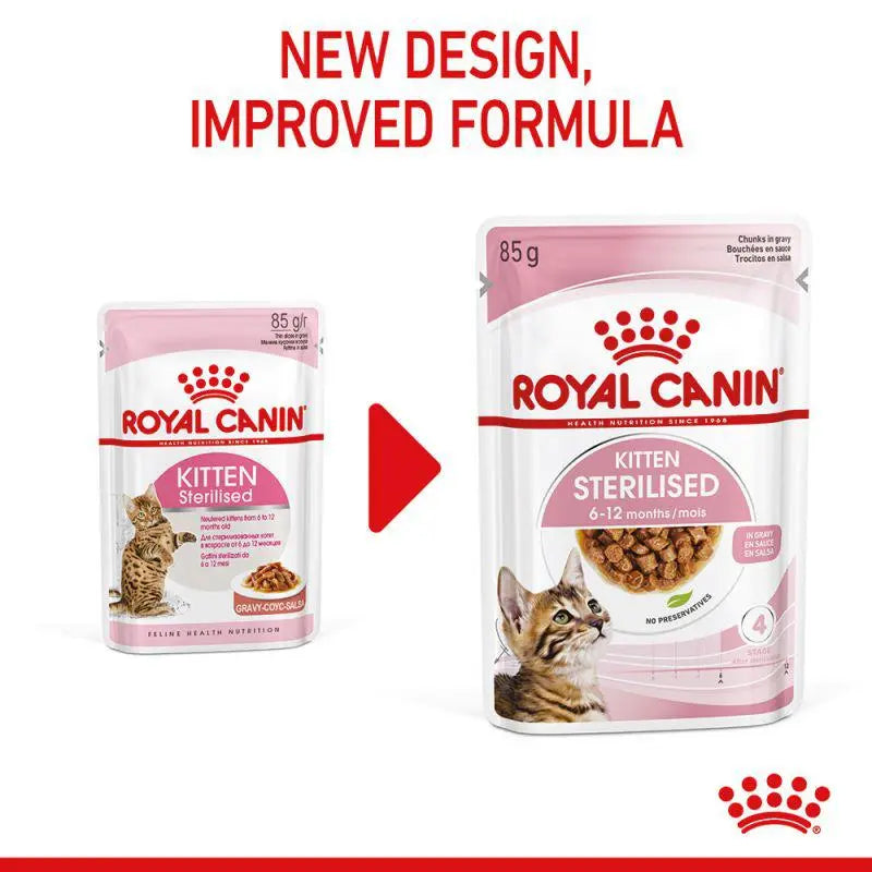 ROYAL CANIN FELINE HEALTH NUTRITION KITTEN STERILISED GRAVY WET CAT FOOD POUCH, 85G Royal Canin
