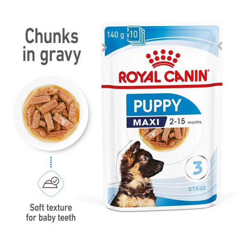 ROYAL CANIN SIZE HEALTH NUTRITION MAXI PUPPY WET FOOD POUCH, 10x140g Royal Canin