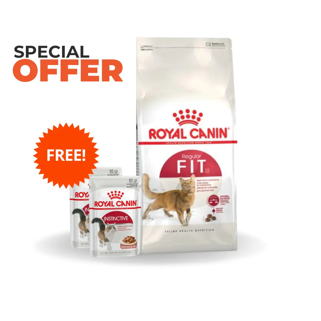BUY ROYAL CANIN FELINE HEALTH NUTRITION FIT 32 (4 KG) GET FREE 2 INSTINCTIVE ADULT CATS GRAVY WET FOOD POUCH, 85G Royal Canin