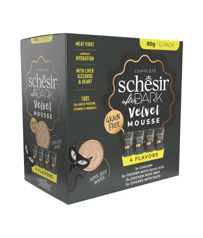 SCHESIR AFTER DARK VELVET MOUSSE IN BROTH VARIETY PACK FOR CAT 960G POUCH Schesir