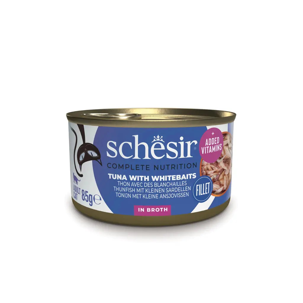 SCHESIR COMPLETE & BALANCE NUTRITION WET CAT FOOD IN BROTH CAN 85G Schesir