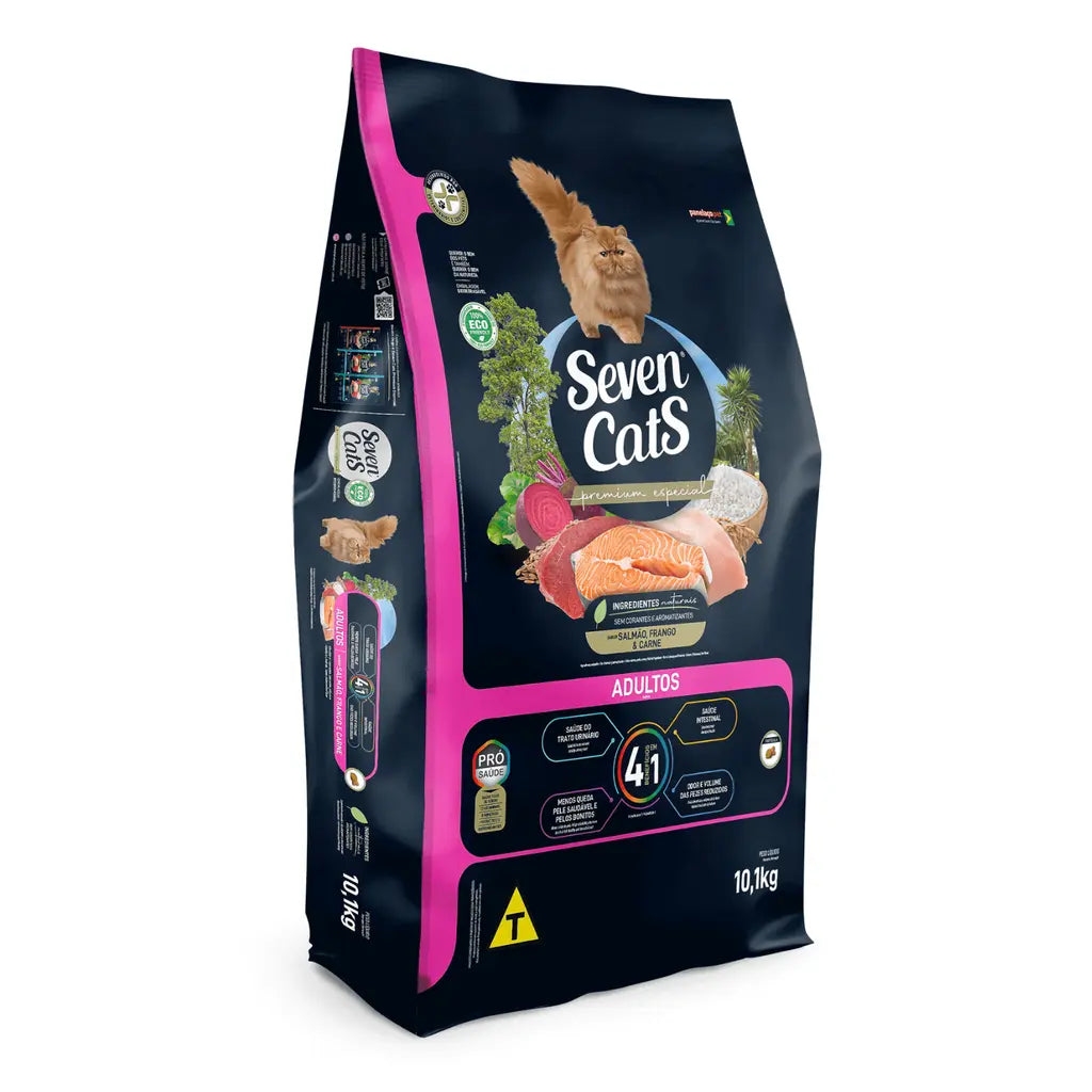 SEVEN CATS ADULT 4IN1 CAT FOOD FOR ADULT MEAT, SALMON AND CHICKEN 10.1KG Seven Cats