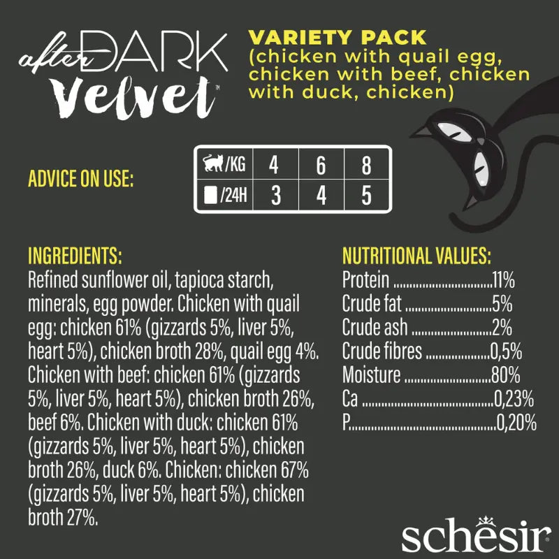 SCHESIR AFTER DARK VELVET MOUSSE IN BROTH VARIETY PACK FOR CAT 960G POUCH Schesir